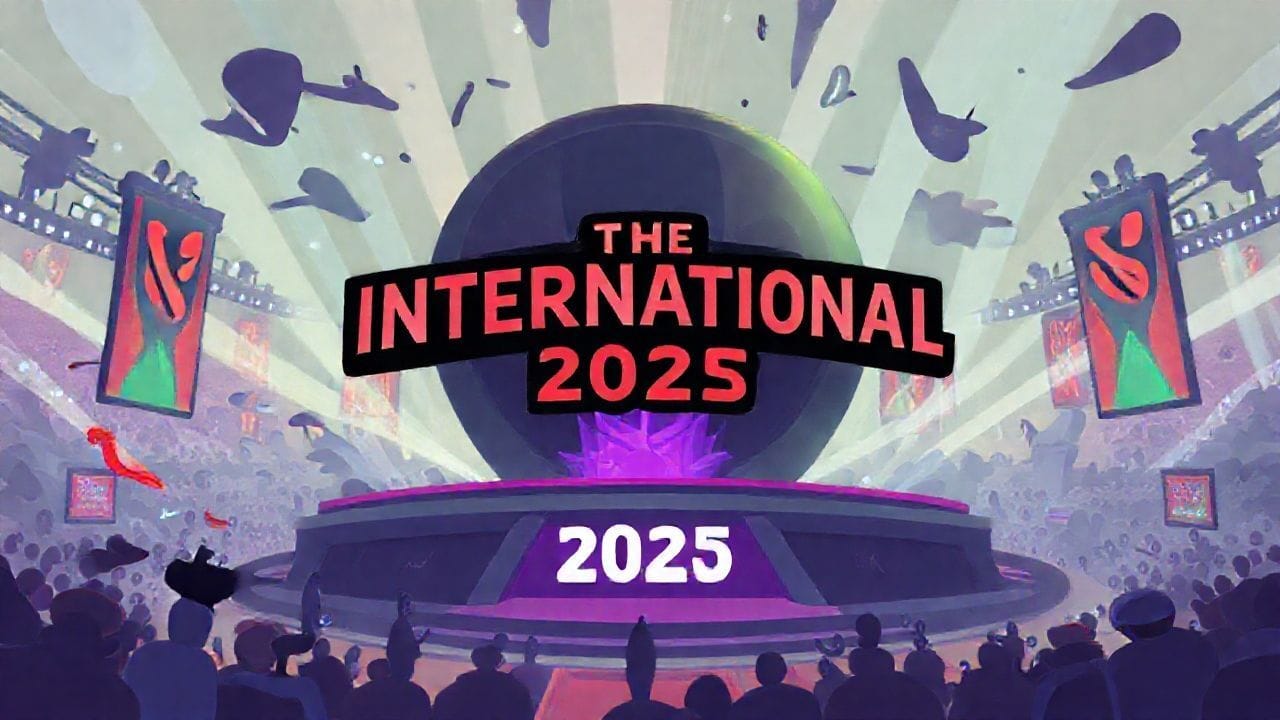 "Dota 2 players competing at The International 2025, a major esports event with top teams and large prize pools."