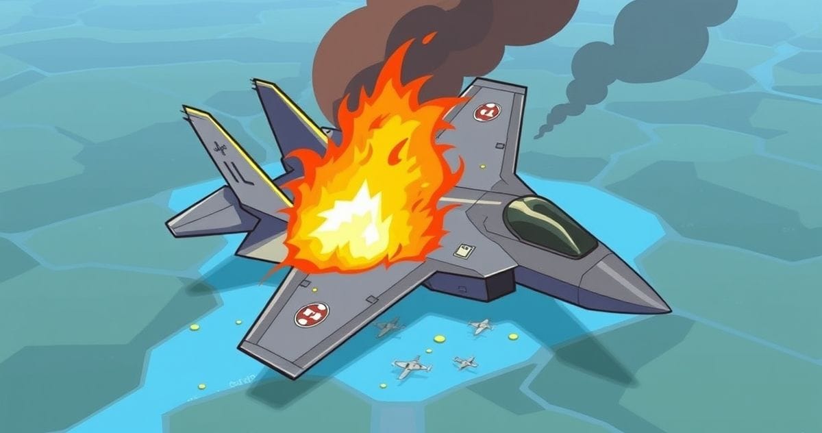 "F-35 jet crashing at Eielson AFB, Alaska, with pilot ejecting safely amid significant aircraft damage."